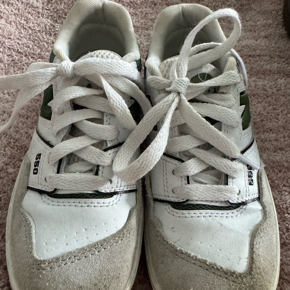New Balance Kids White and Green Sneakers
